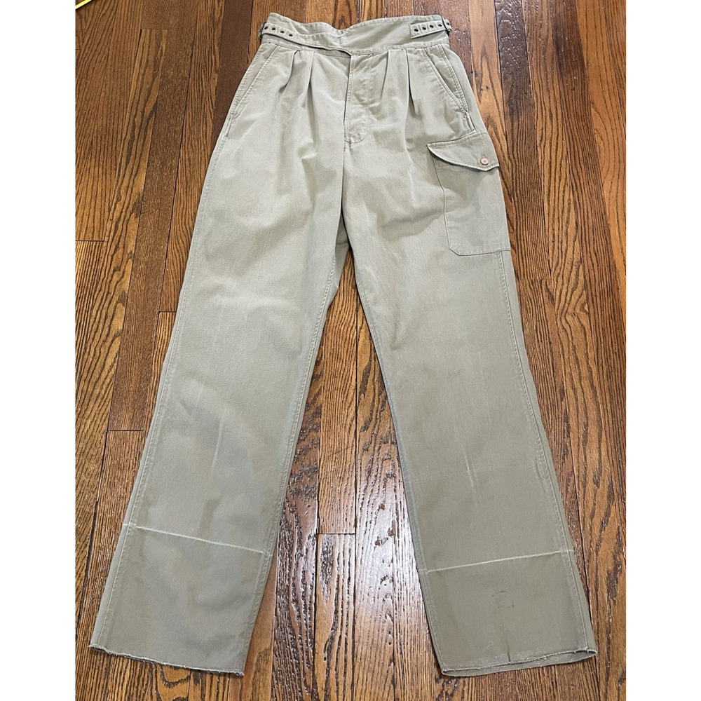 VTG Banana Republic Drill Trousers Pleated Adjustable Waist Casual Sz 32 Khaki